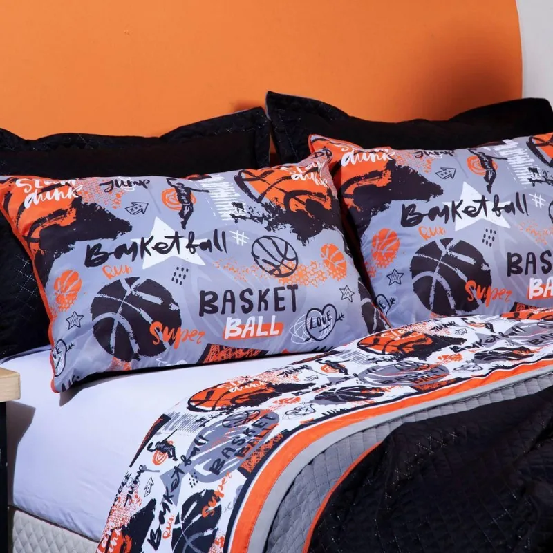 Jogo De Cama Lençol Casal Padrão Basquete Branco Com Fronhas E Virol Estampados 04 Peças - Percal 200 Fios - OUTRAS - Cama, Mesa E Banho