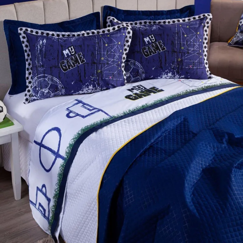 Jogo De Cama Lençol Casal Padrão Futebol Game Branco Com Fronhas E Virol Estampados 04 Peças - Percal 200 Fios - OUTRAS - Cama, Mesa E Banho
