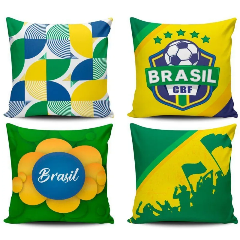 Kit C/ 4 Capas De Almofadas Copa Do Mundo Brasil 45cm X 45cm
