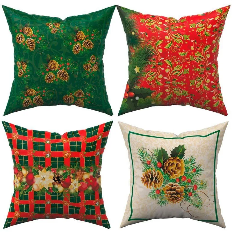 Kit 4 Almofadas Cheias Decorativas Natalinas Verde Natal Fim De Ano 45cm X 45cm Com Refil