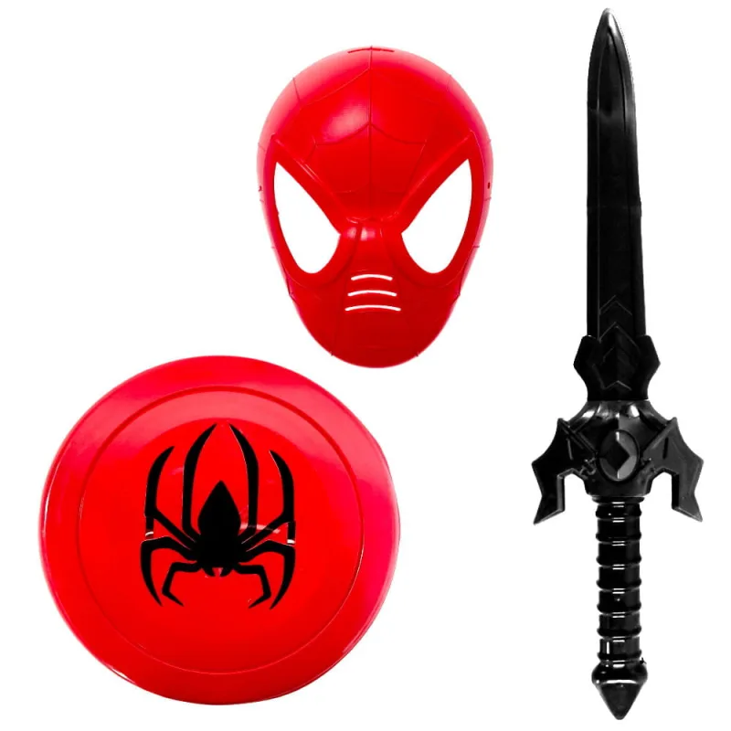 Kit Super Herói Infantil Máscara Escudo e Espada do Aranha - FLIX MOBILE - Fantasias