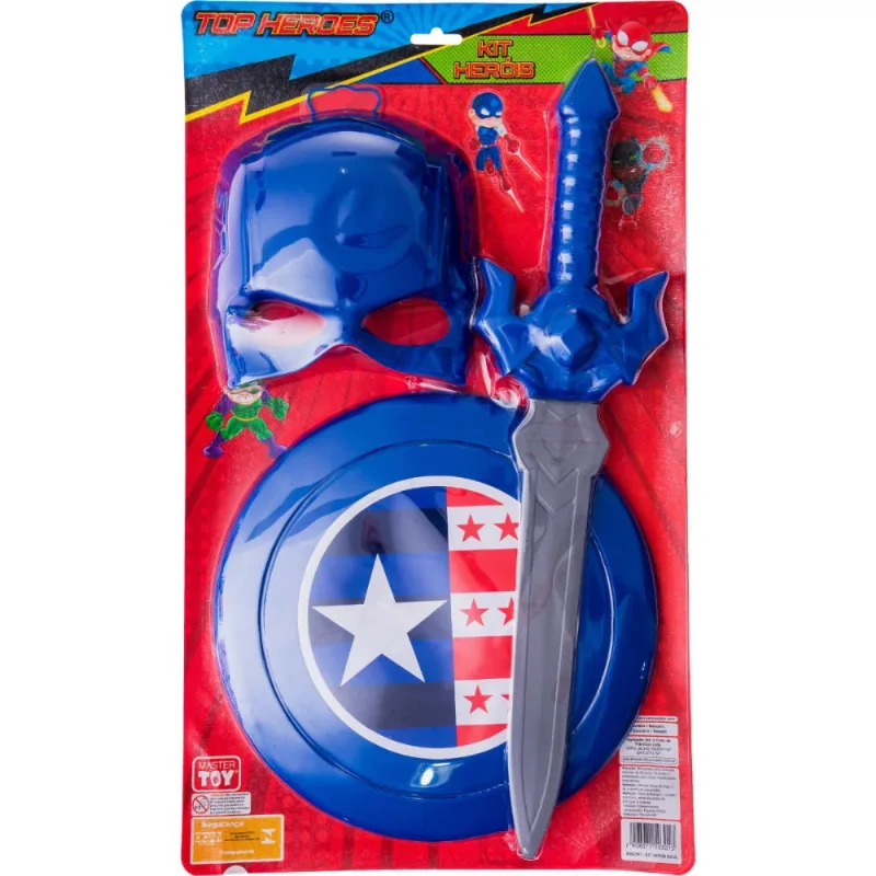 Kit Infantil Fantasia Capitão América Espada Escudo Máscara