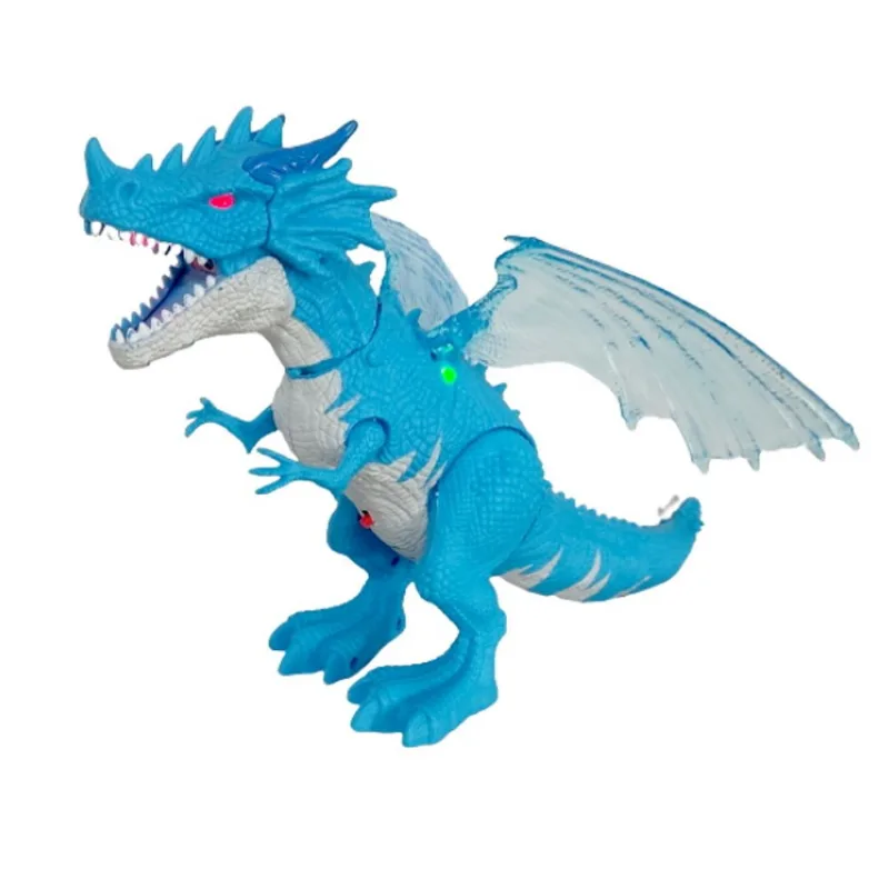 Dragão Dinossauro T Rex que Solta Fumaça Anda com Som e luz Azul