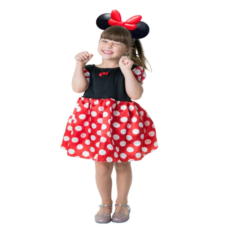 Fantasia Infantil Festa Minnie Vermelha Menina + Tiara