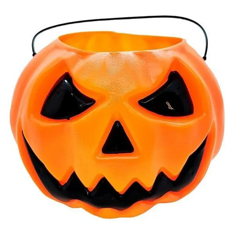 Baldinho De Halloween Com Alça - Abóbora Laranja - 13X17Cm