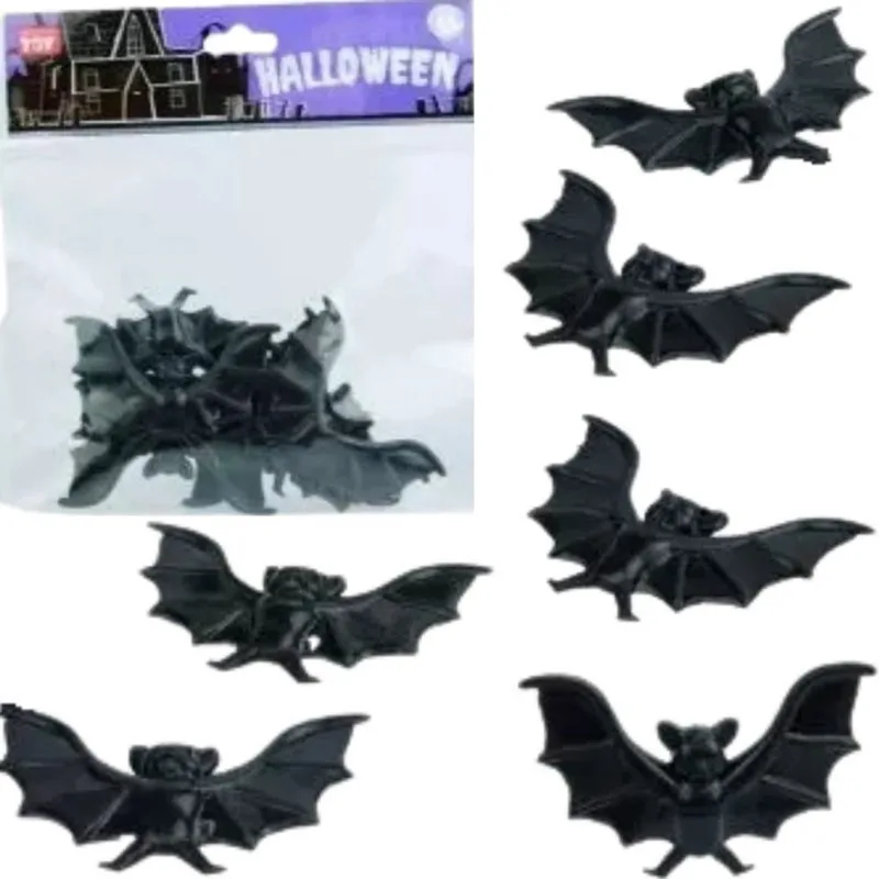 Acessório Decoração Halloween Pacote Mini Morcegos Plástico Pp Preto 6 Peças