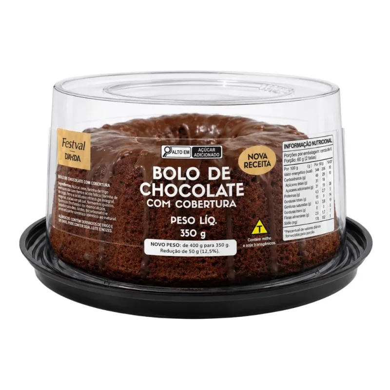 Bolo de Chocolate com Cobertura 350g - Festval - Padaria