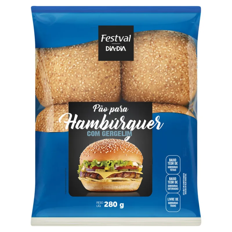 Pão Hambúrguer com Gergelim Festval 280g - Festval - Padaria