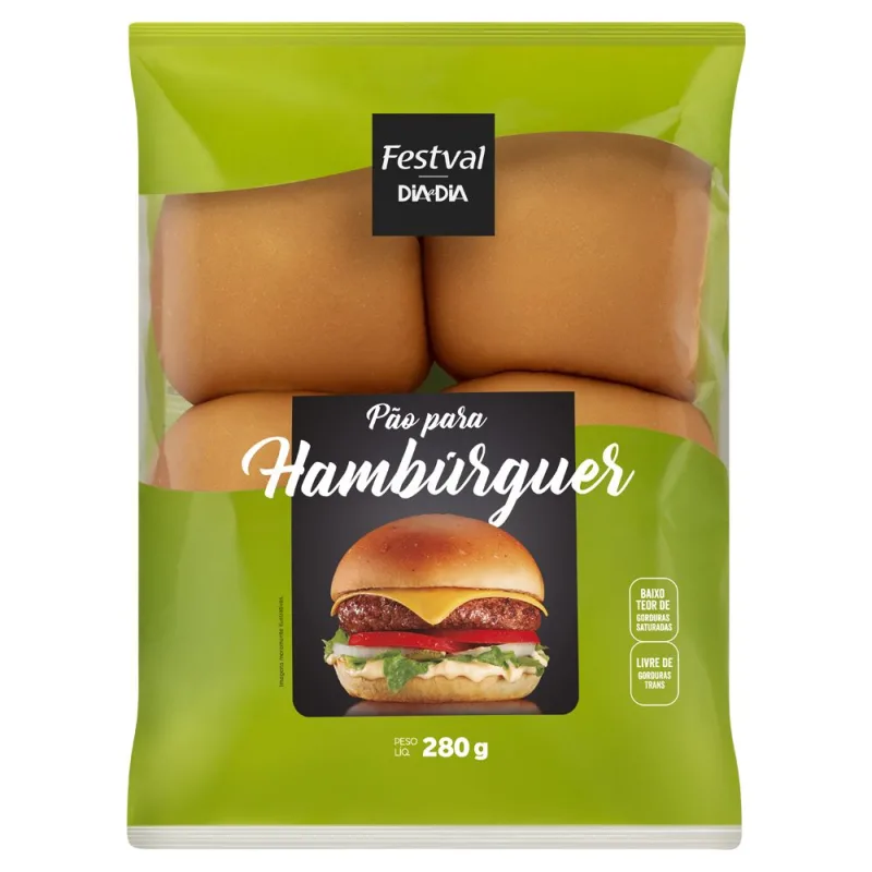 Pão de Hambúrguer Sem Gergelim Festval  280g - Festval - Padaria