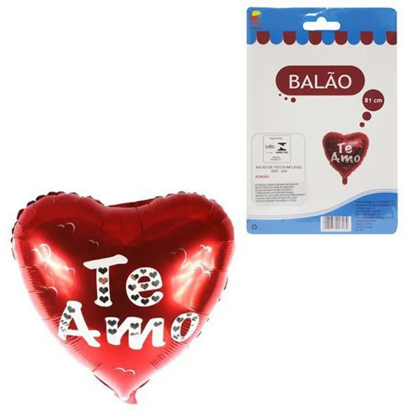 Balao / Bexiga Coracao Te Amo Metalizado Vermelho 81cm