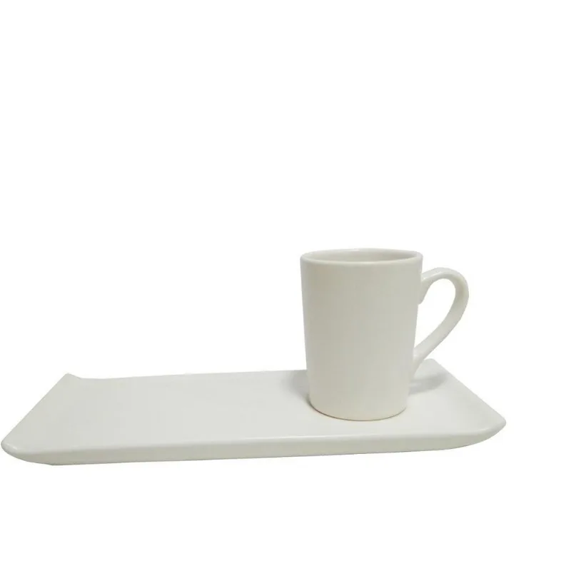 Caneca De Porcelana Com Pires Bandeja Branco Luxo 150Ml