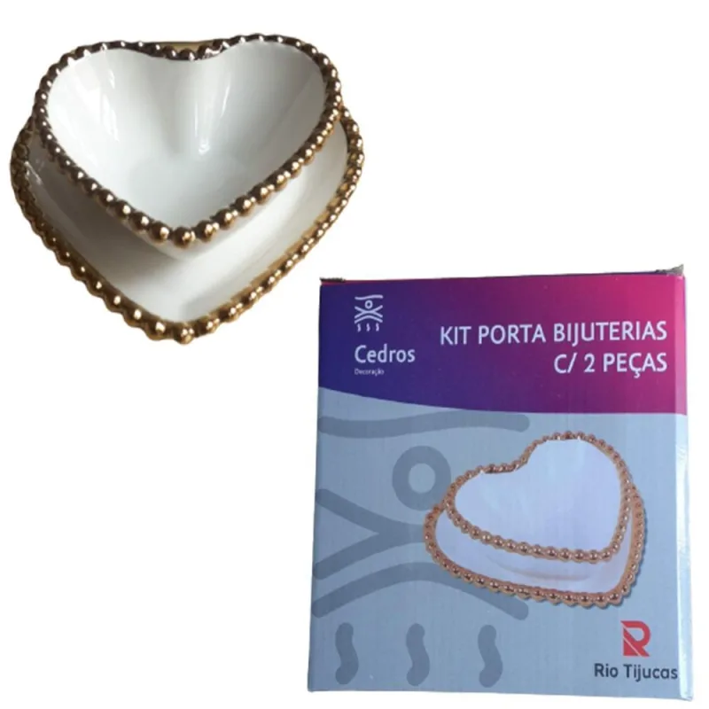 Kit Porta Bijuterias Joia Tigela De Cerâmica Coração 2 Peças - Não Informado - Decoração