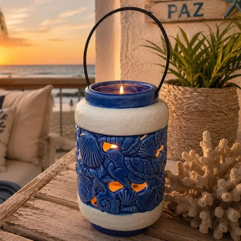 Porta Velas Tartarugas Marinha Decoração Casa Praia De 16cm - Genérico - Artigos Para Festa