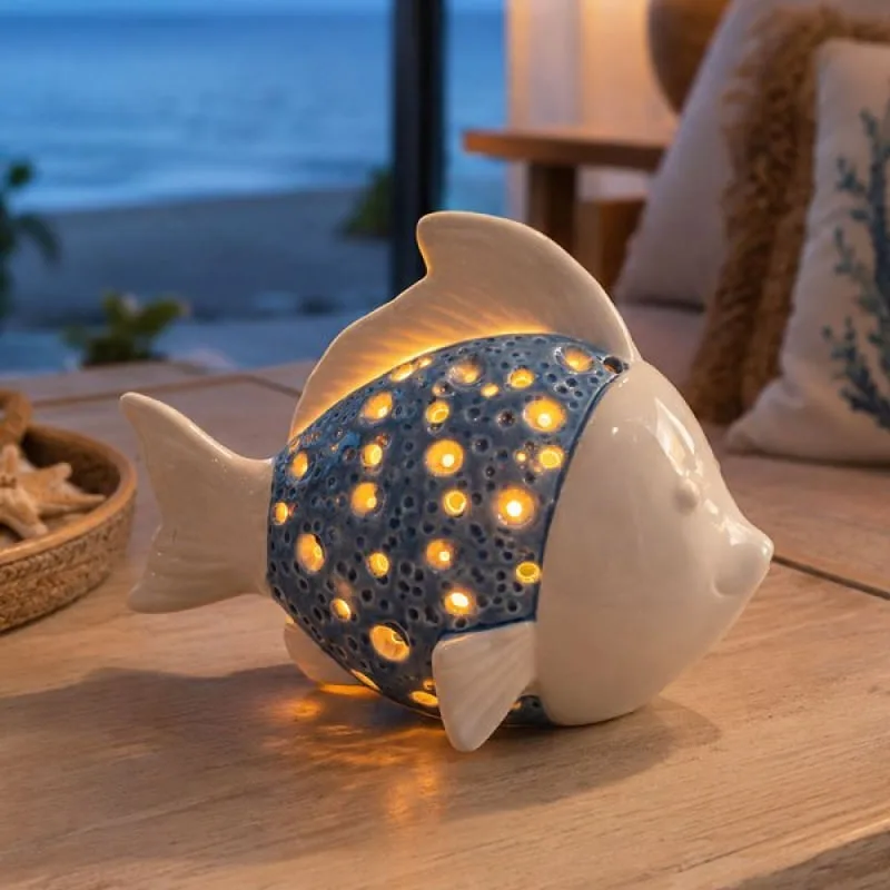 Porta Velas Peixe Mesa Enfeite Decoração Casa Praia De 14cm - Genérico - Artigos Para Festa