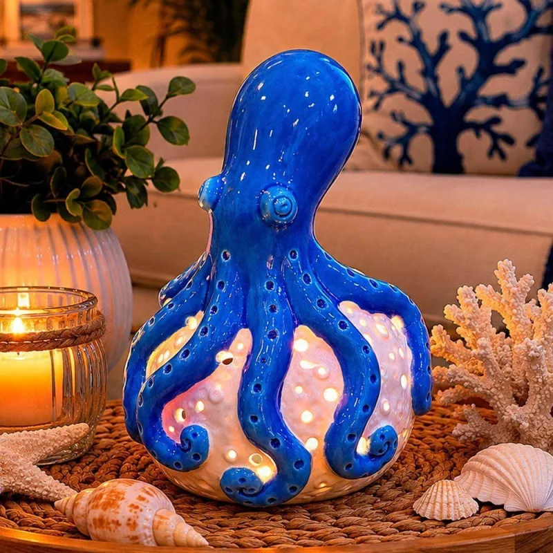 Porta Velas Polvo Decorativo em Cerâmica Azul para Decoração Náutica Bella Mesa - OUTRAS - Agro