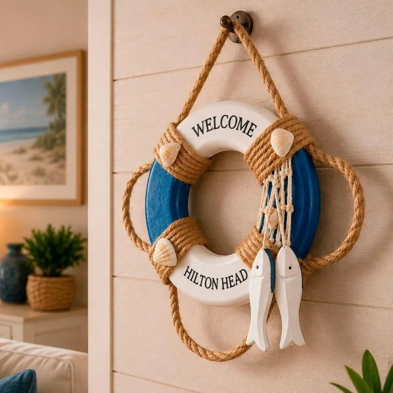 Decoração de Parede Boia Marinheiro Artesanal com Cordão Branco Abrolhos Náutica - OUTRAS - Agro
