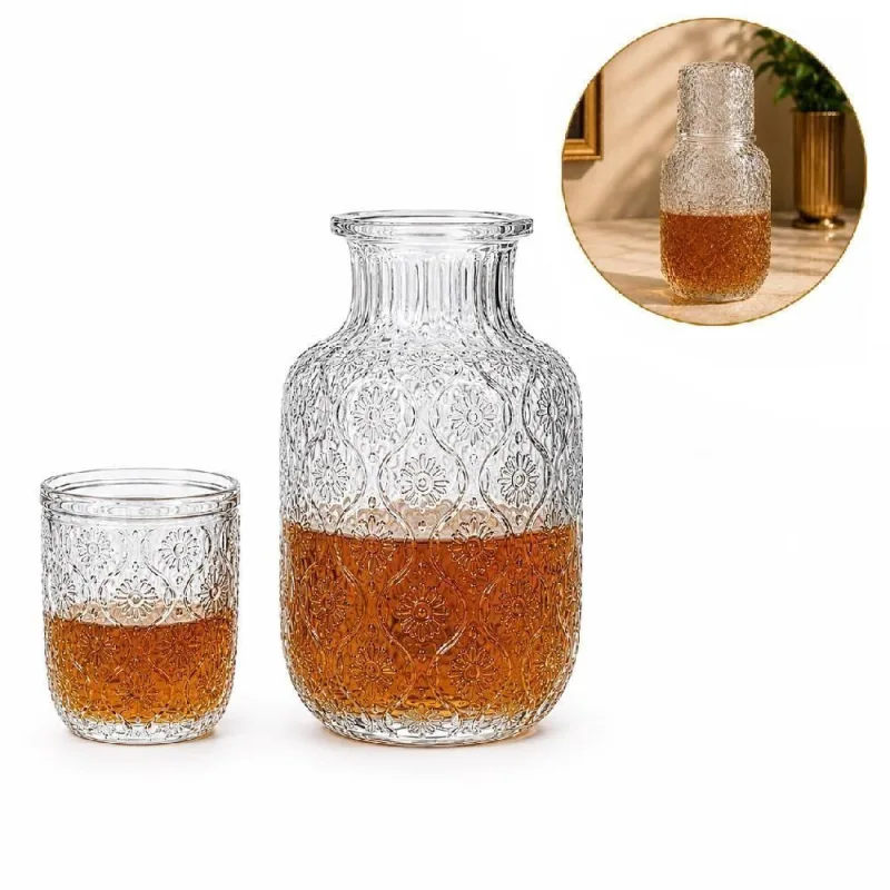Moringa de Vidro com Copo Tampa para Água e Sucos Design Elegante para Mesa de Cabeceira - OUTRAS - Agro