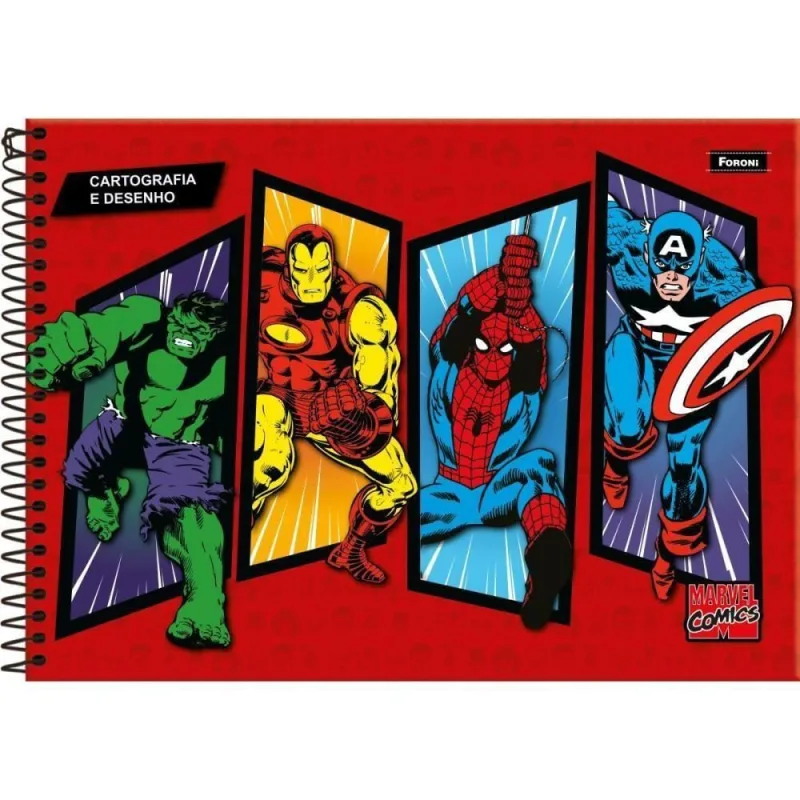 Caderno de Desenho Foroni Marvel Comics Capa Dura 80 Folhas Preto - FORONI - Papelaria