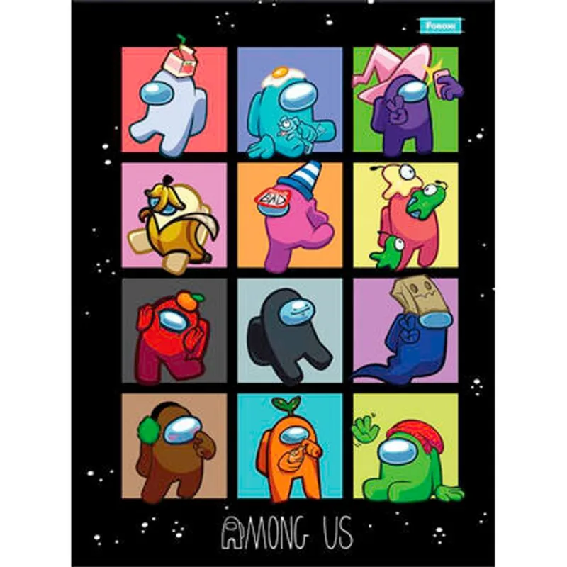 Caderno 1/4 Costurado Among Us Foroni 80 Folhas un
