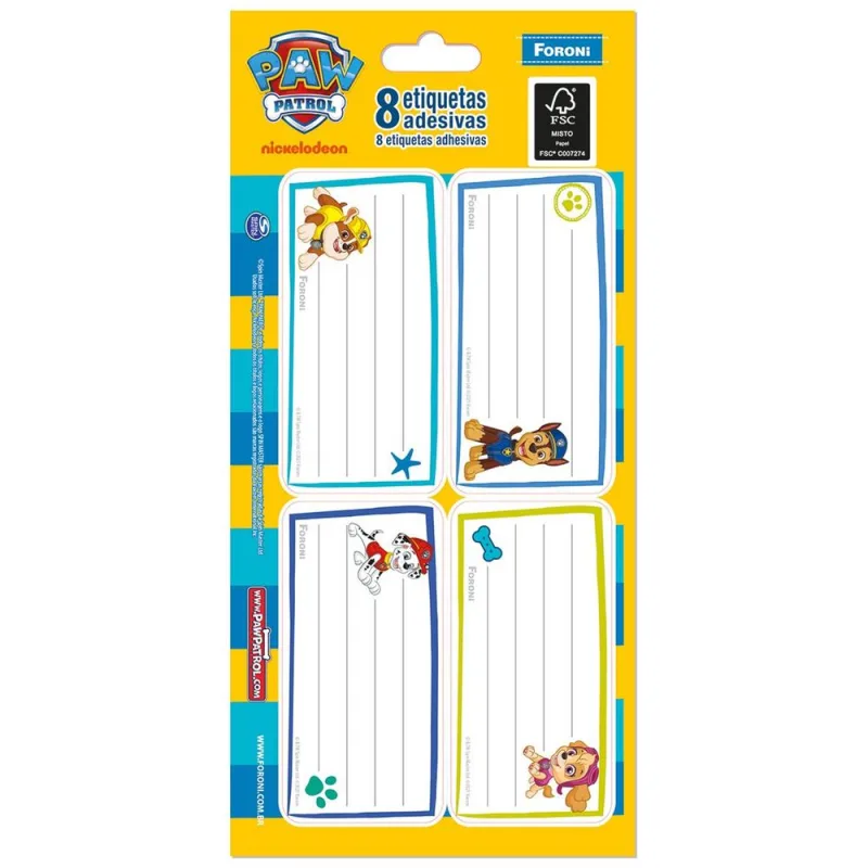 Etiqueta Escolar Patrulha Canina 8 Unidades Diversos Modelos - LC - Papelaria