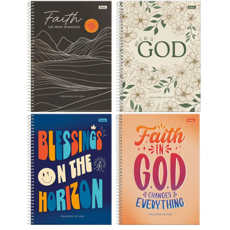 Caderno Espiral Capa Dura 10x1 - 160 Folhas - Palavras da Vida - Foroni - FORONI - Brinquedos