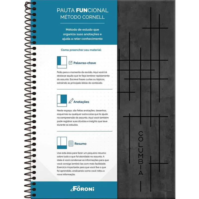 Caderno Universitário 1x1 80 Folhas Capa Dura Fun Columbia - LC - Papelaria