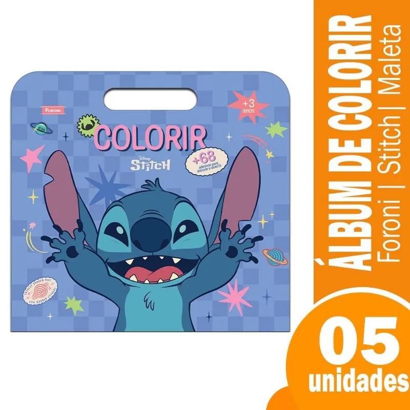 Álbum Para Colorir Foroni Stitch Maleta 8 Folhas