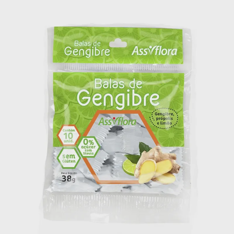 Bala Gengibre Assiflora Própolis Limao Zero Açúcar 38g