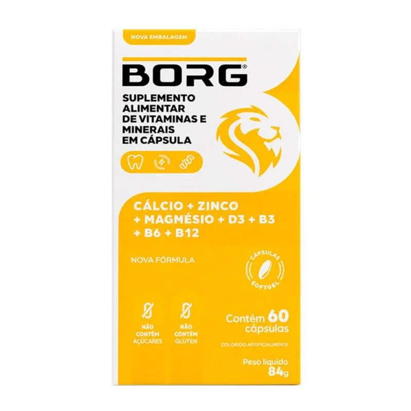 Suplemento Alimentar Borg Cálcio + Zinco + Magnésio + D + B3 + B6 + B12 + Boro 60 Cápsulas