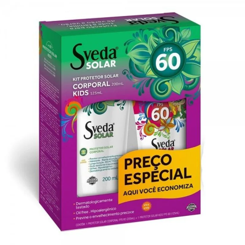 Protetor Solar Sveda Corporal FPS60 200ml+Protetor Sveda Kids FPS60 125ml Protetor Solar Sveda Corporal FPS60 200ml + Protetor Sveda Kids FPS60 125ml - Sveda - Beleza E Perfumaria