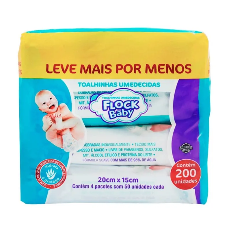 Toalha Umedecida Flock Baby 200 Unidades