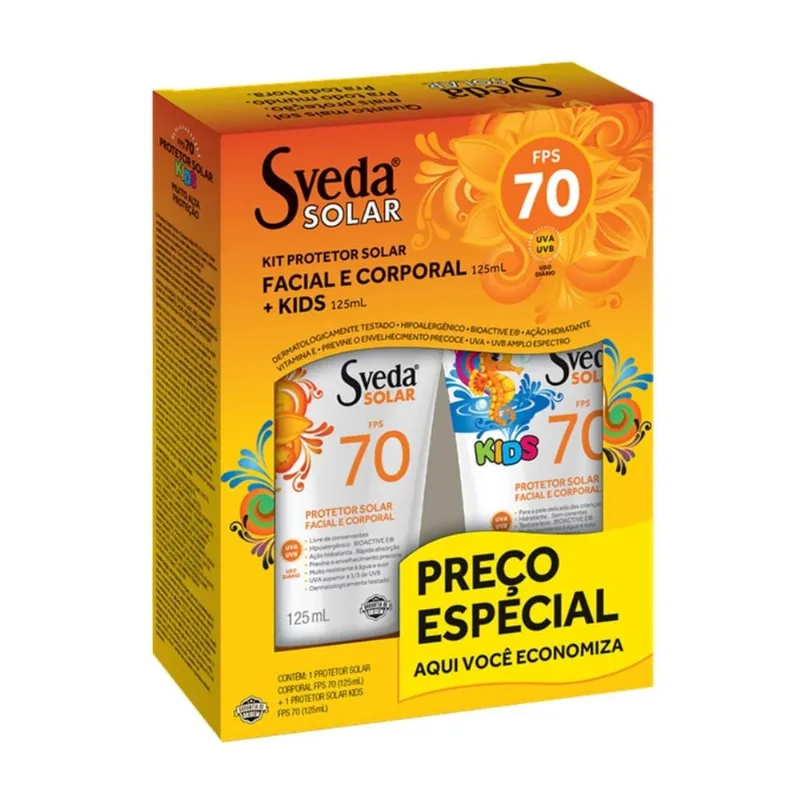 Protetor Solar Facial e Corporal Sveda Fps70 125ml+protetor Solar Facial e Corporal Kids Fps70 125ml - Sveda - Beleza E Perfumaria