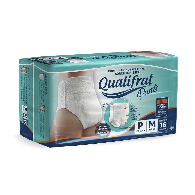 Fralda Descartável Qualifral Pants Adulto P/M Com 16 Unidades