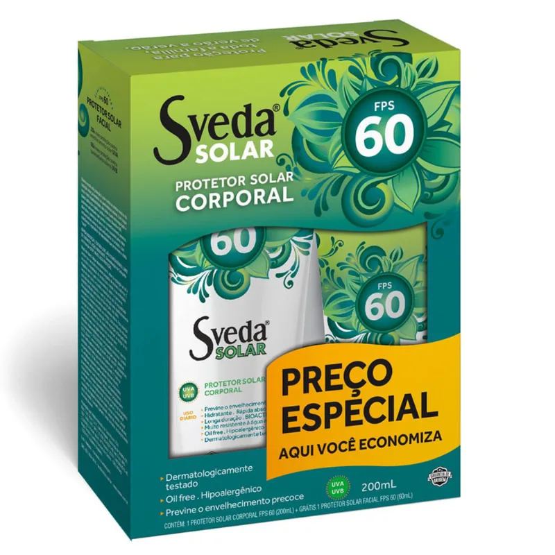 Protetor Solar Sveda Corporal FPS60 200ml + Protetor Solar Sveda Facial FPS60 60ml - Sveda - Beleza E Perfumaria