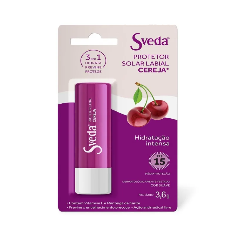 Protetor Labial Sveda Cereja Fps15 3,6g