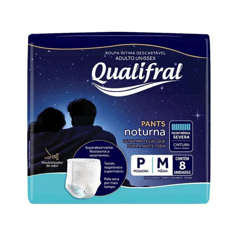 Roupa Íntima Descartável Qualifral Pants Noturna p/m 8 Unidades
