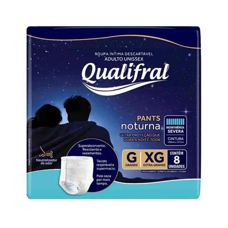 Roupa Íntima Descartável Qualifral Pants Noturna g/xg 8 Unidades