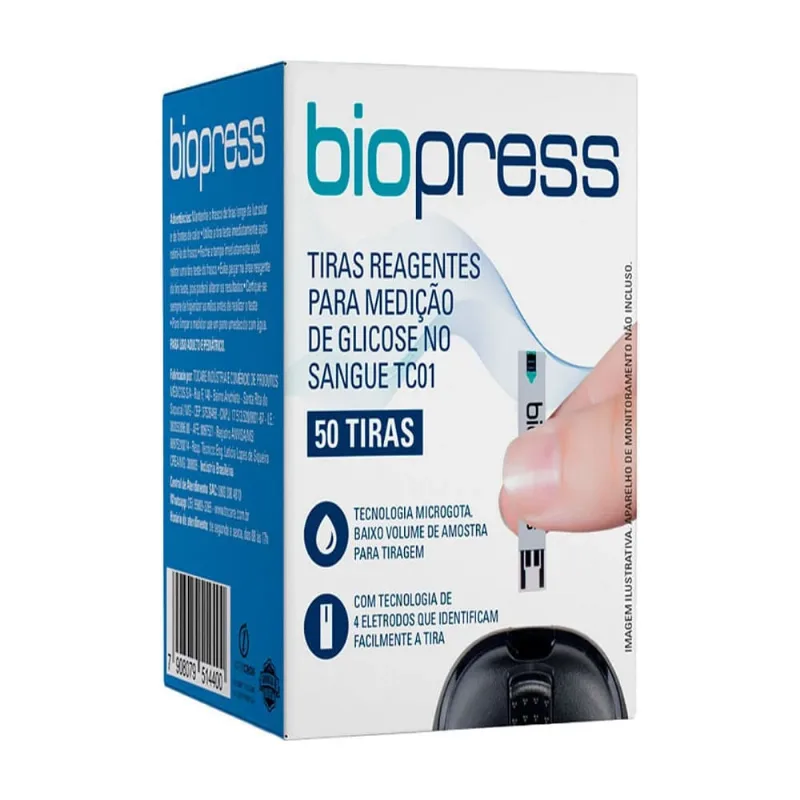 Tiras Reagentes Para Medição De Glicose Biopress 50 Unidades