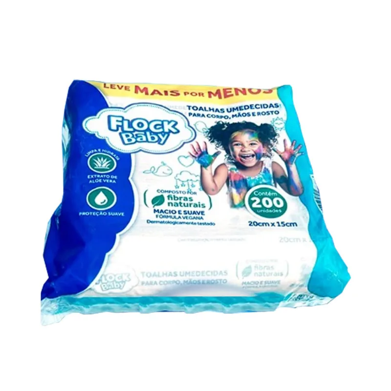 Lenço Umedecido Flock Baby Fibras Naturais 200 Unidades