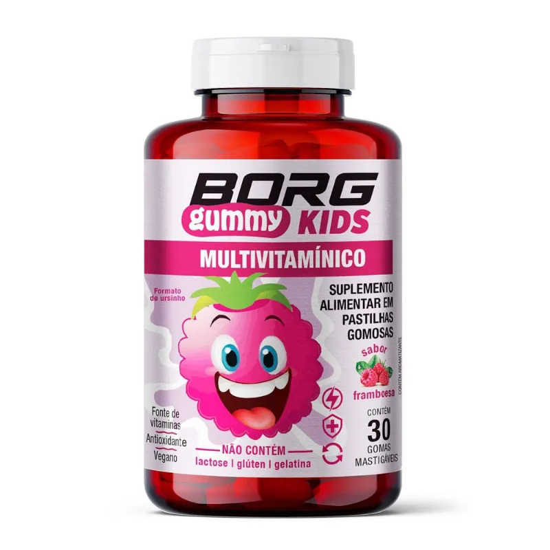 Pastilhas Borg Gummy Kids Multivitamínico Sabor Framboesa 30 Unidades