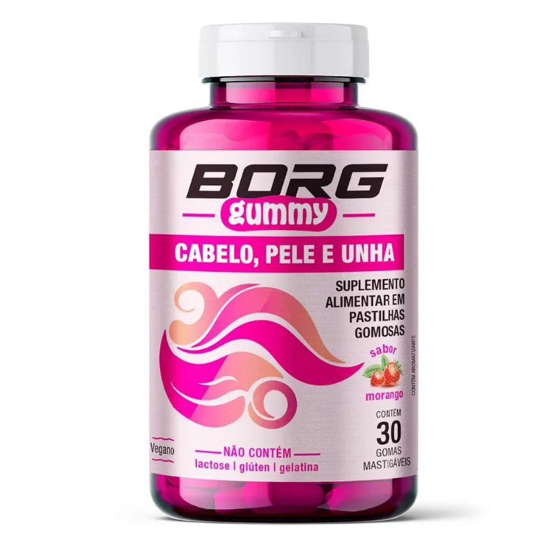 Pastilhas Gummy Cabelo, Pele E Unha Borg Sabor Morango 30 Unidades
