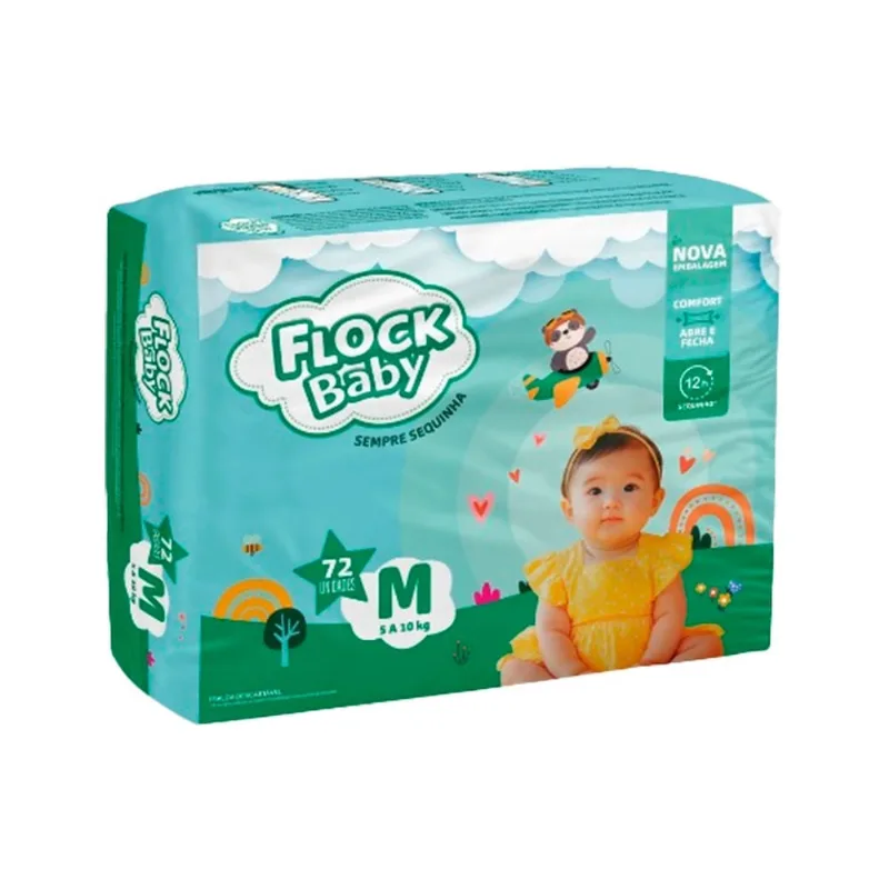 Fralda Descartável Flock Baby Sempre Sequinha Hiper M 72 Unidades