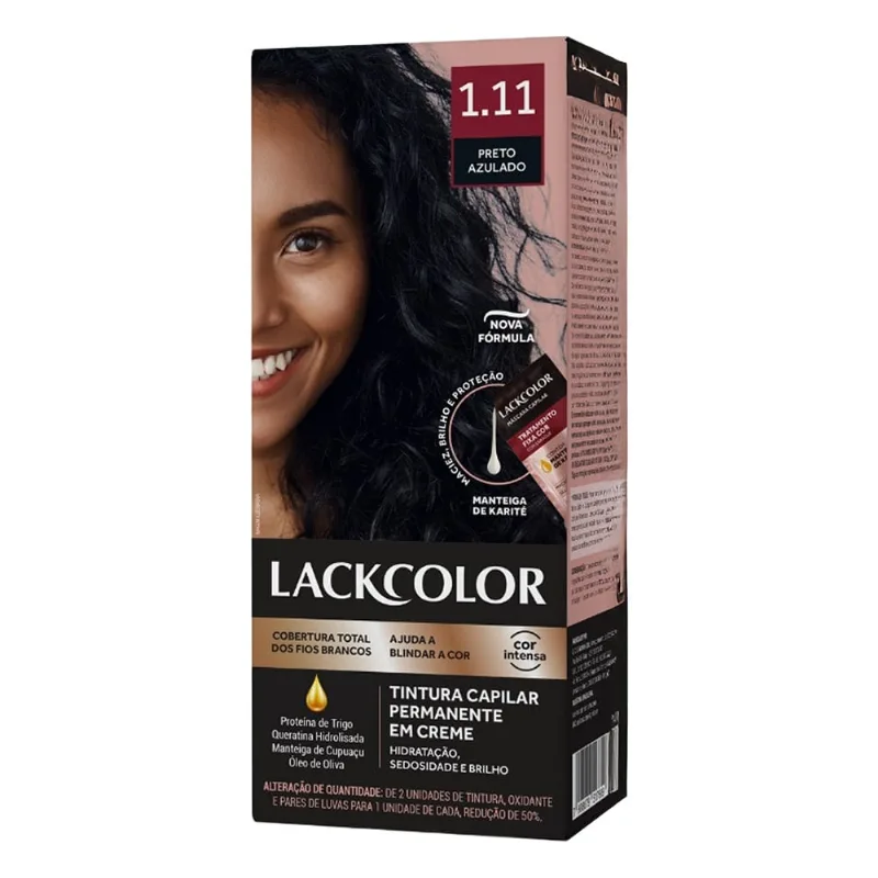 Tintura Capilar Permanente Lack Color Creme Kit 1.11 Preto Azulado