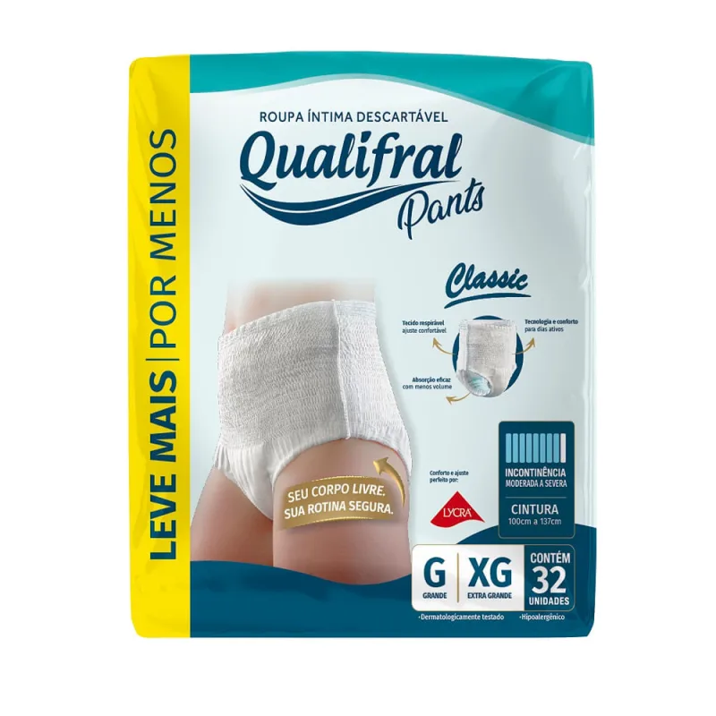 Roupa Íntima Descartável Qualifral Classic Pants G/XG 32 Unidades - Qualifral - Moda