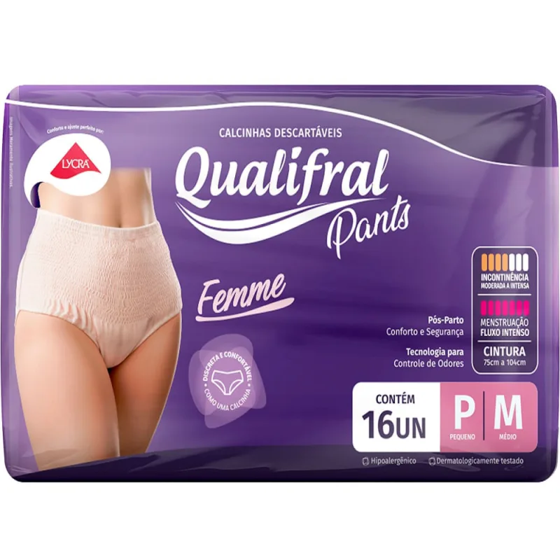 Roupa Íntima Descartável Qualifral Femme Pants P/M 16 Unidades - Qualifral - Moda