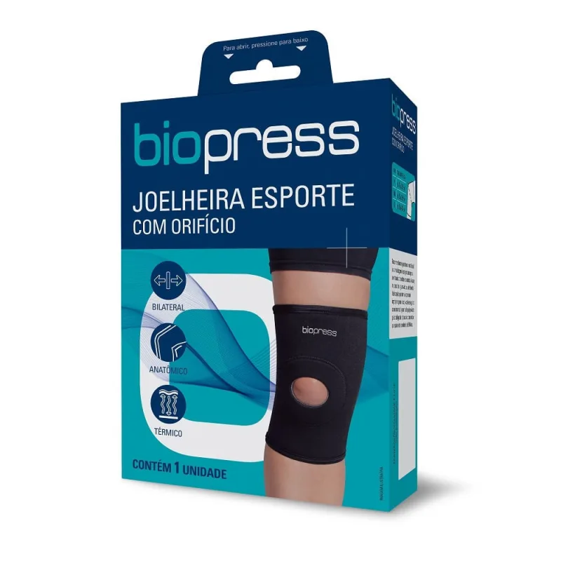 Joelheira de Esportes com Orifício Reforçado G Biopress 1 Unidade - BIOPRESS - Saúde E Cuidados Pessoais
