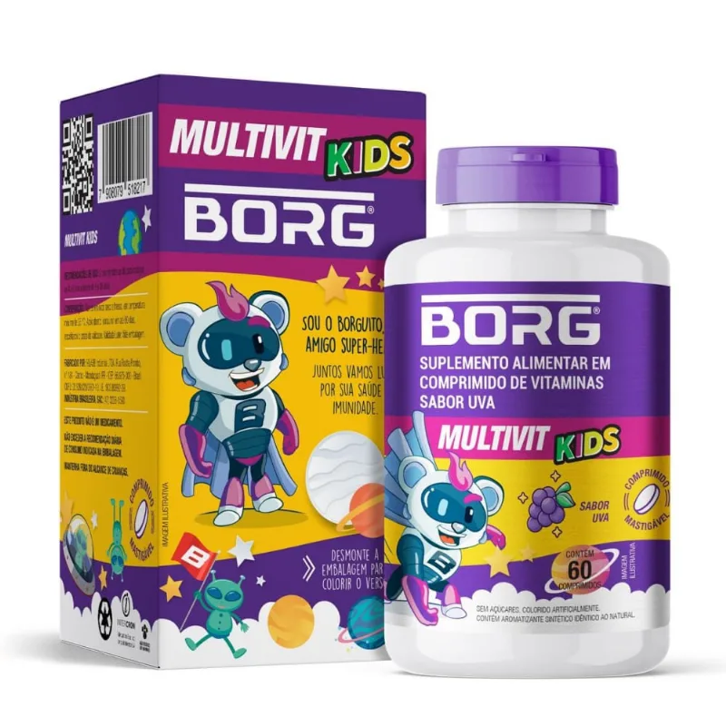 Borg Multivit Kids Uva 60 Comprimidos Mastigáveis
