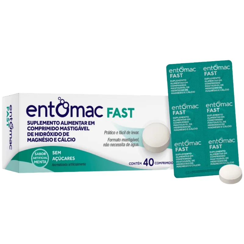 Entomac Fast Sabor Menta 40 Comprimidos Mastigáveis