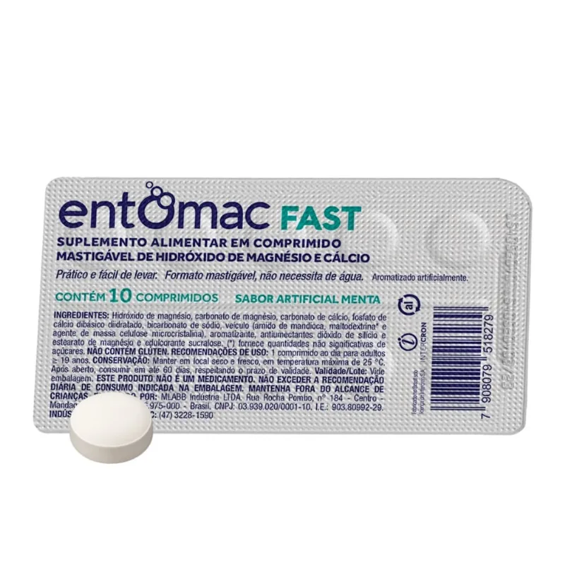 Entomac Antiácido Mastigável Menta 10 Comprimidos