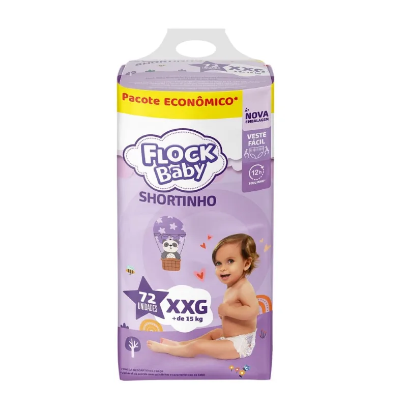 Fralda Descartável Flock Baby Shortinho Maxxi Bag XXG 72 Unidades